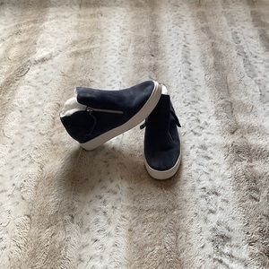 Navy Mid-High Wedge Sneakers